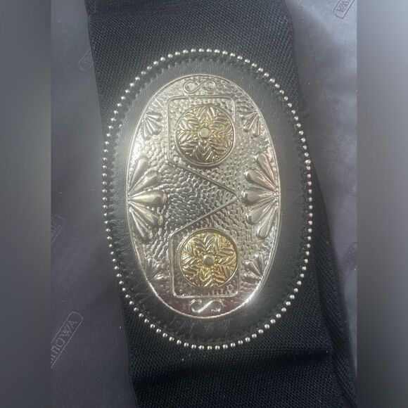 Vintage cowboy stretch belt wide dress suit accessory western silver buckle y2k